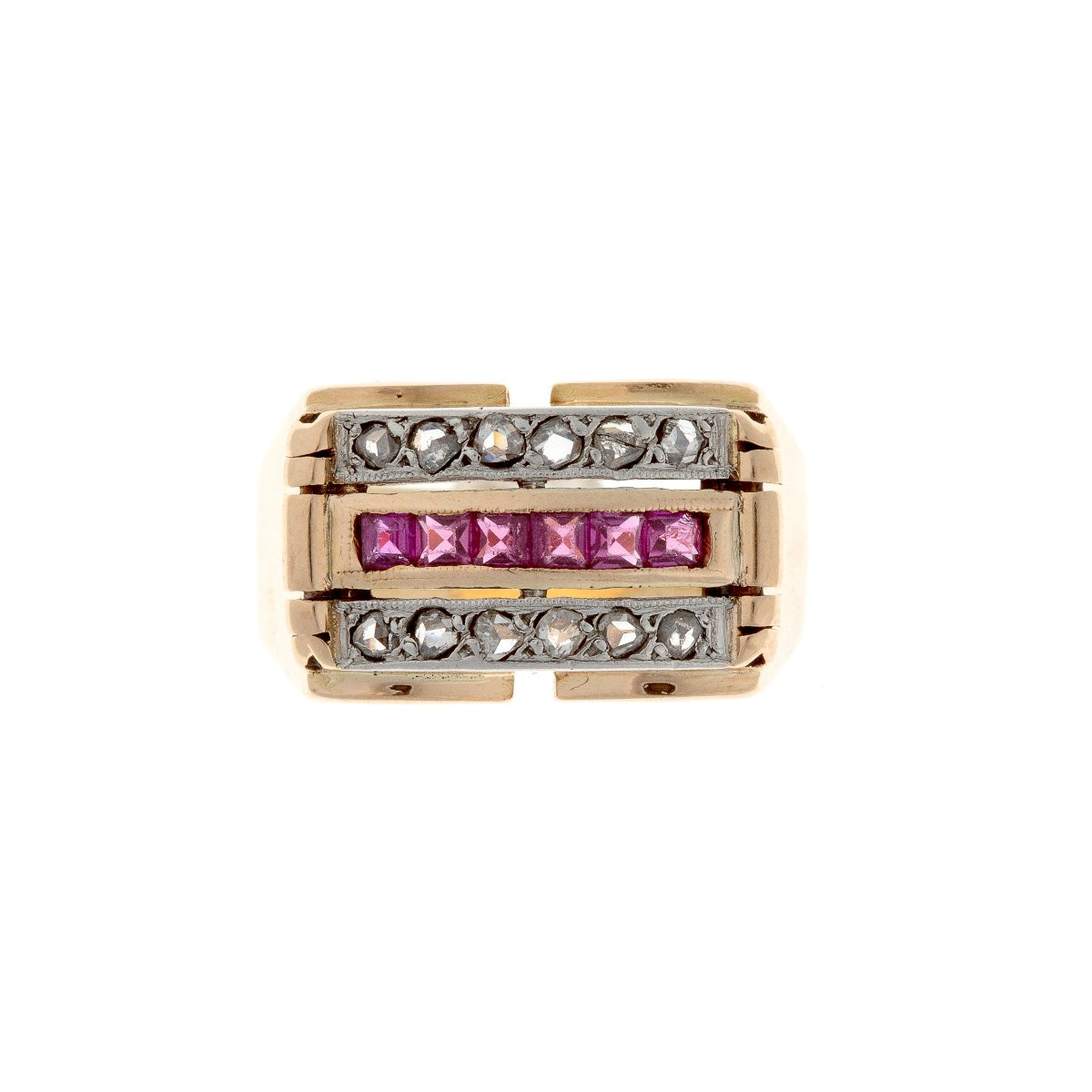 Bague Art Deco en or 14k avec rubis et diamants-photo-2