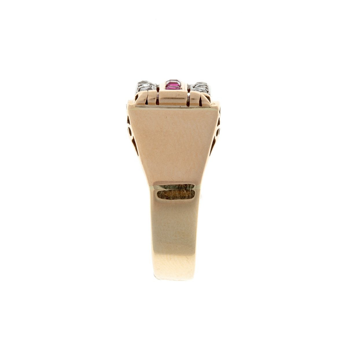 Bague Art Deco en or 14k avec rubis et diamants-photo-3