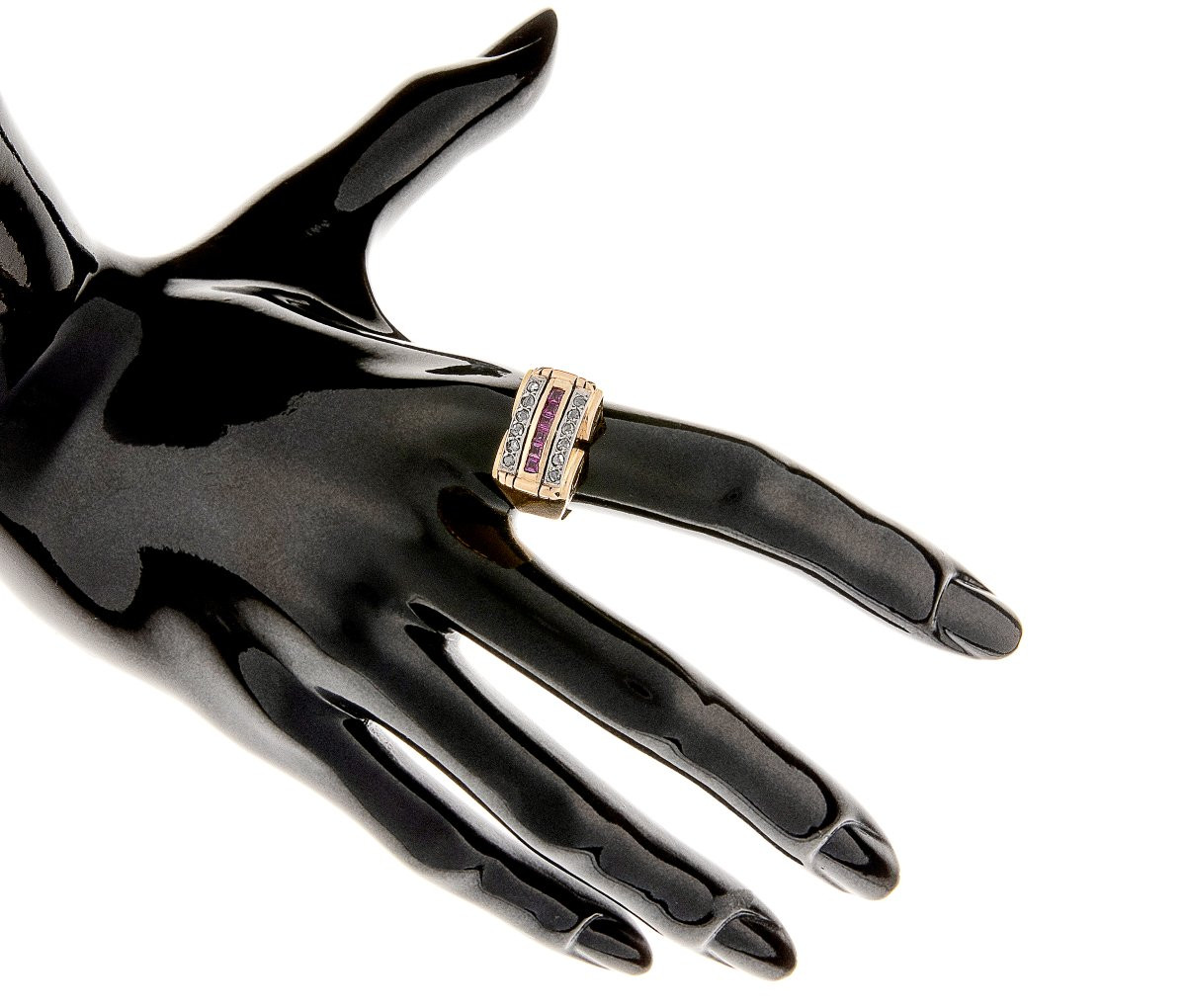 Bague Art Deco en or 14k avec rubis et diamants-photo-1