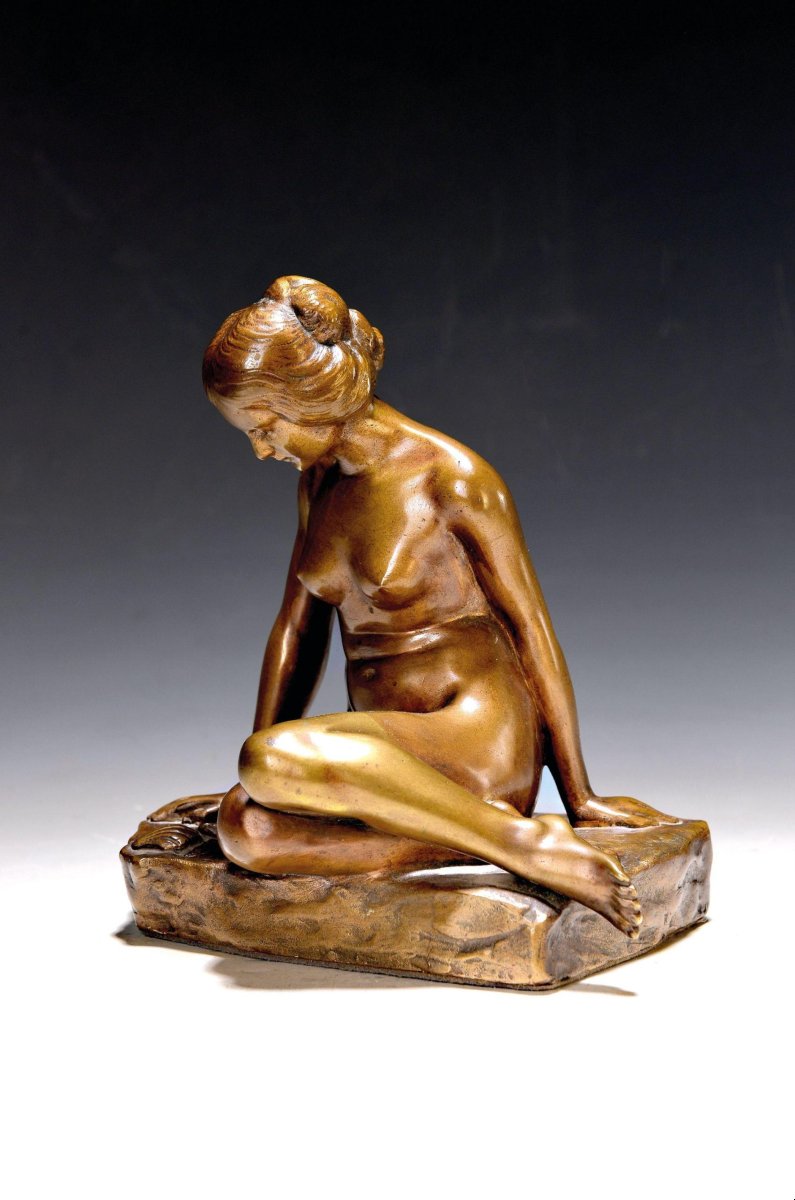 Bronze Sculpture By Otto Berger, “by The Water’s Edge,” Early 20th Century