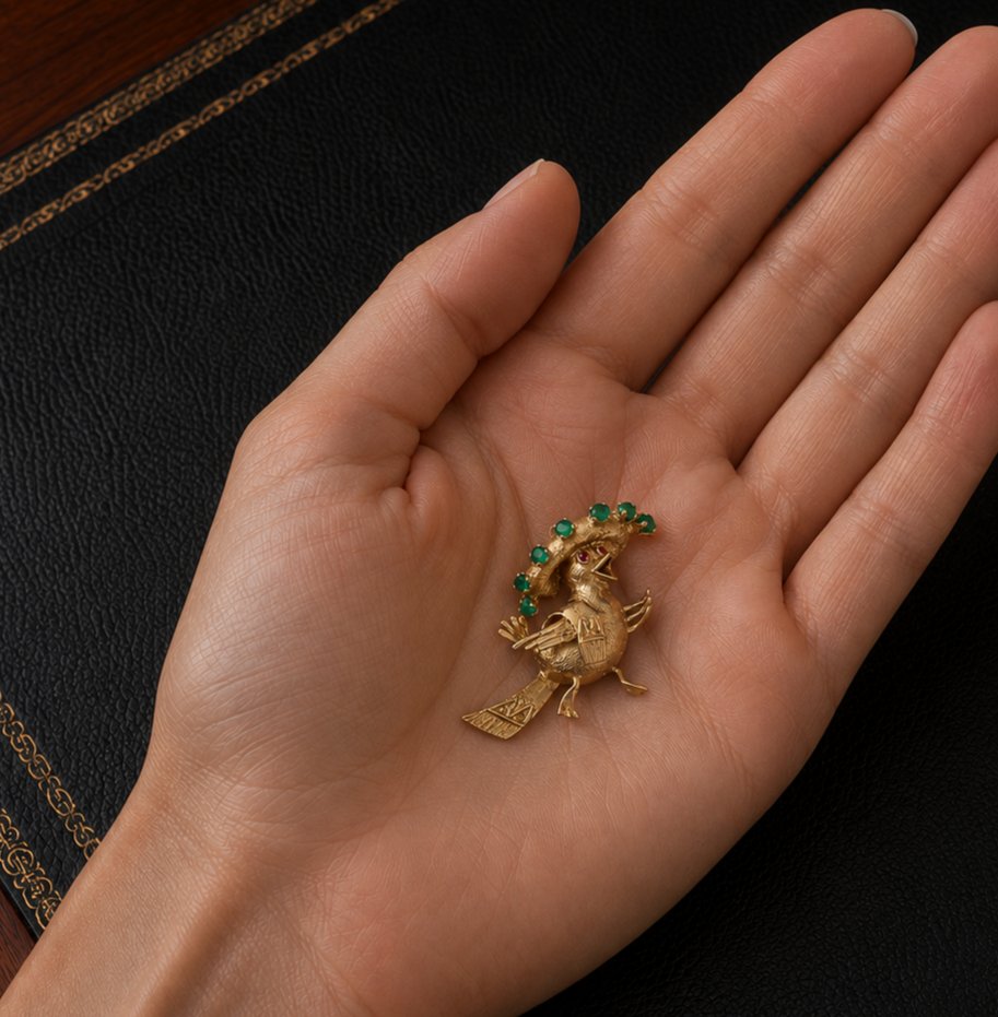 broche en or 9k sertie de rubis et calcédoine-photo-1
