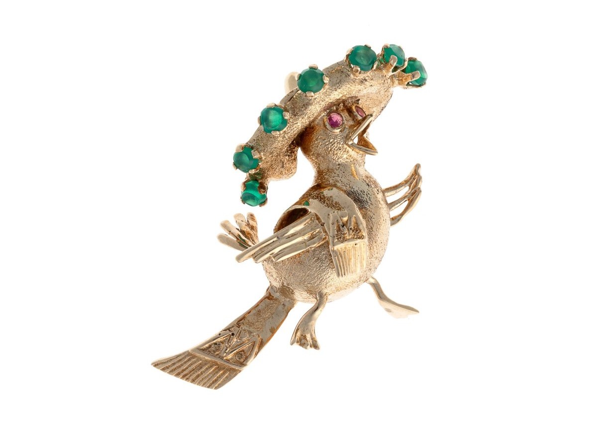 broche en or 9k sertie de rubis et calcédoine