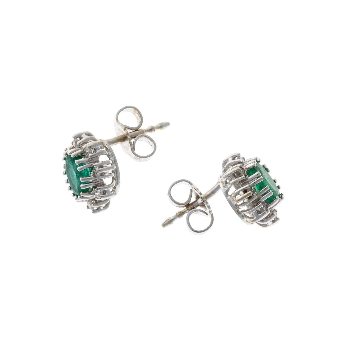 14k White Gold Earrings Set With Diamonds And Emeralds. 20th Century.-photo-2