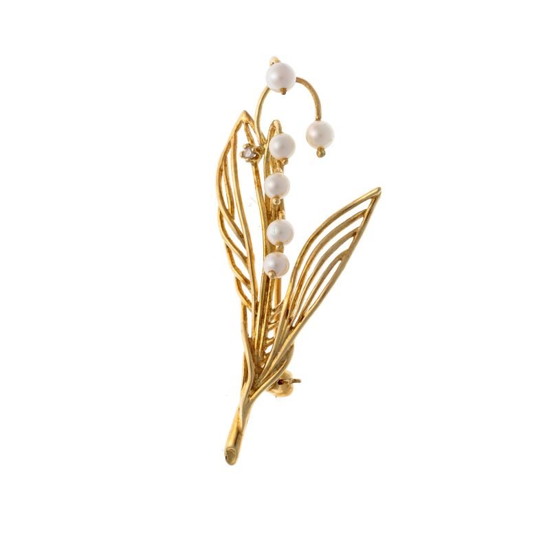 Broche en or 18 carats avec perles et diamant « Muguet » – The Franklin Mint, 1985