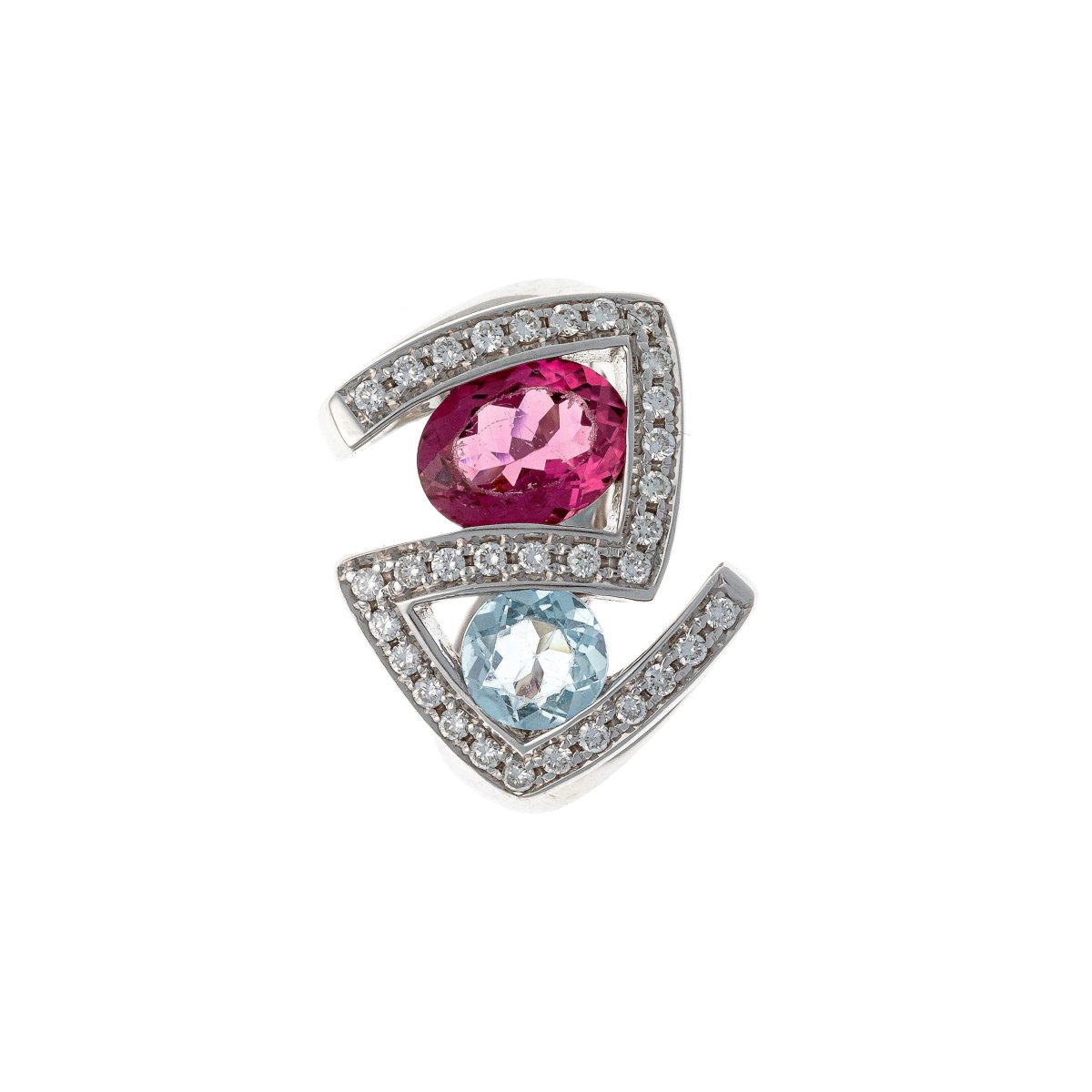 Bague signe RIZIT en or blanc 18k sertie de diamants, topaze et tourmaline-photo-2