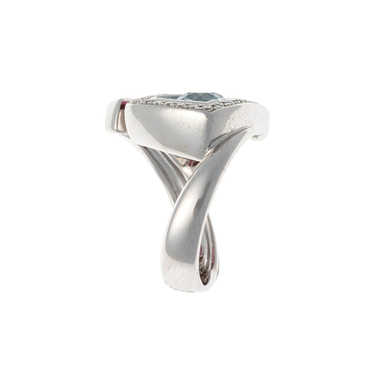 Bague signe RIZIT en or blanc 18k sertie de diamants, topaze et tourmaline-photo-4