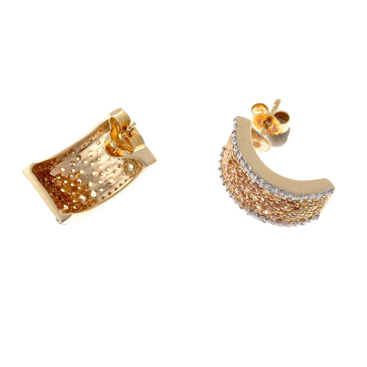 Boucles d'oreilles en or 14k ornées de saphirs jaunes et oranges et de diamants-photo-2