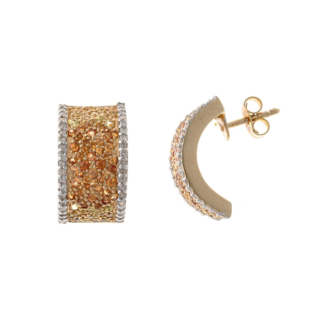 Boucles d'oreilles en or 14k ornées de saphirs jaunes et oranges et de diamants