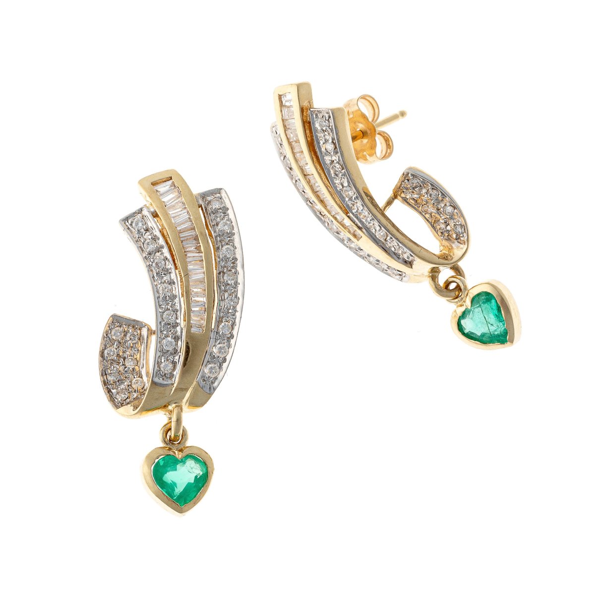 Boucles d'oreilles en or 14k serties de diamants et émeraudes-photo-2