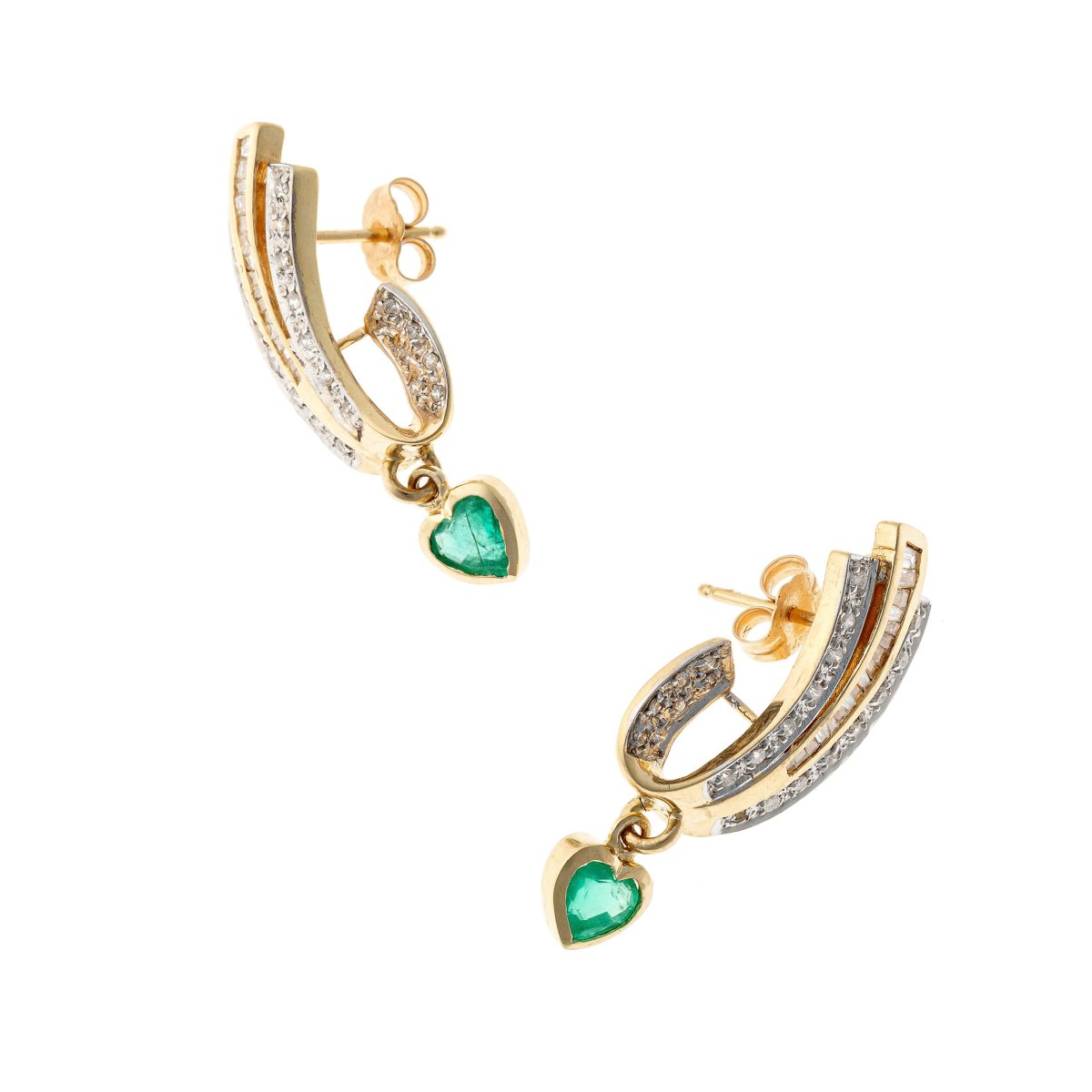Boucles d'oreilles en or 14k serties de diamants et émeraudes-photo-4
