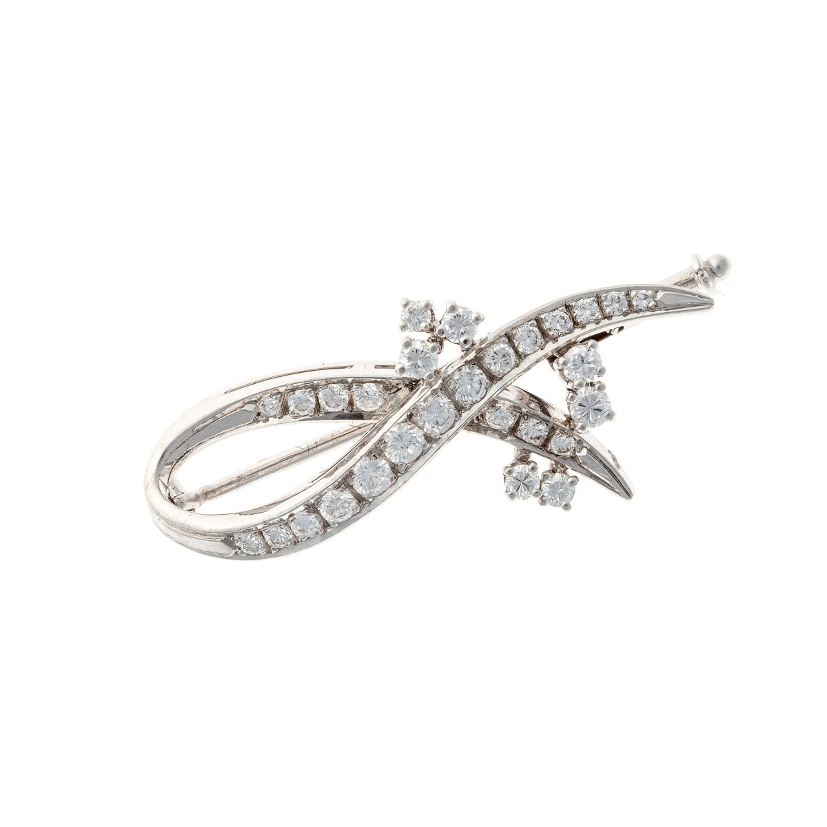 "ribbon" Brooch In 18k White Gold With Diamonds -photo-3