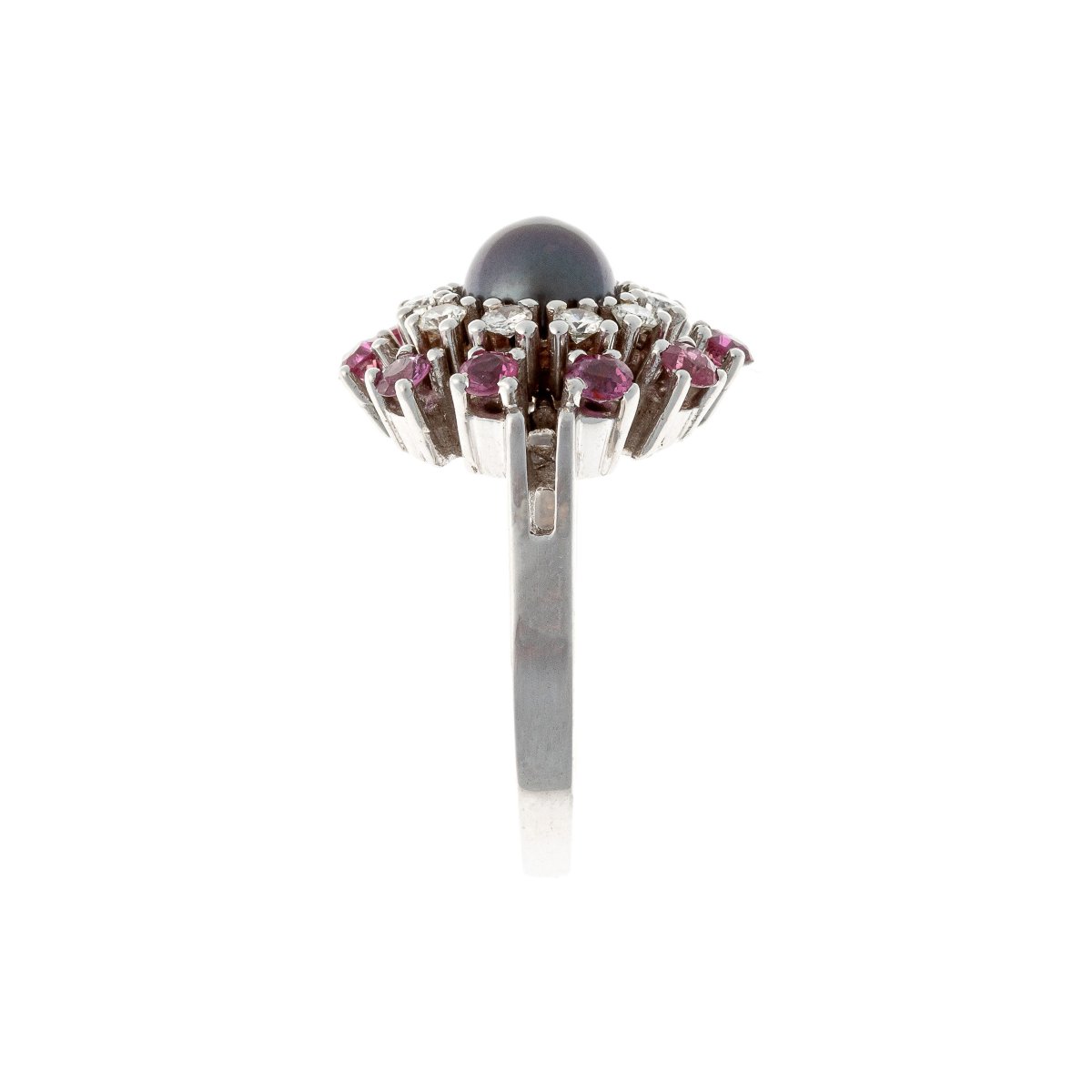 Ring  "flower" In 14k White Gold With Diamonds And Rubies -photo-3