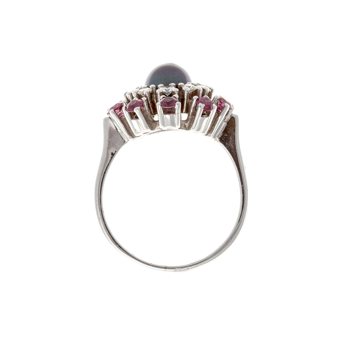 Ring  "flower" In 14k White Gold With Diamonds And Rubies -photo-4