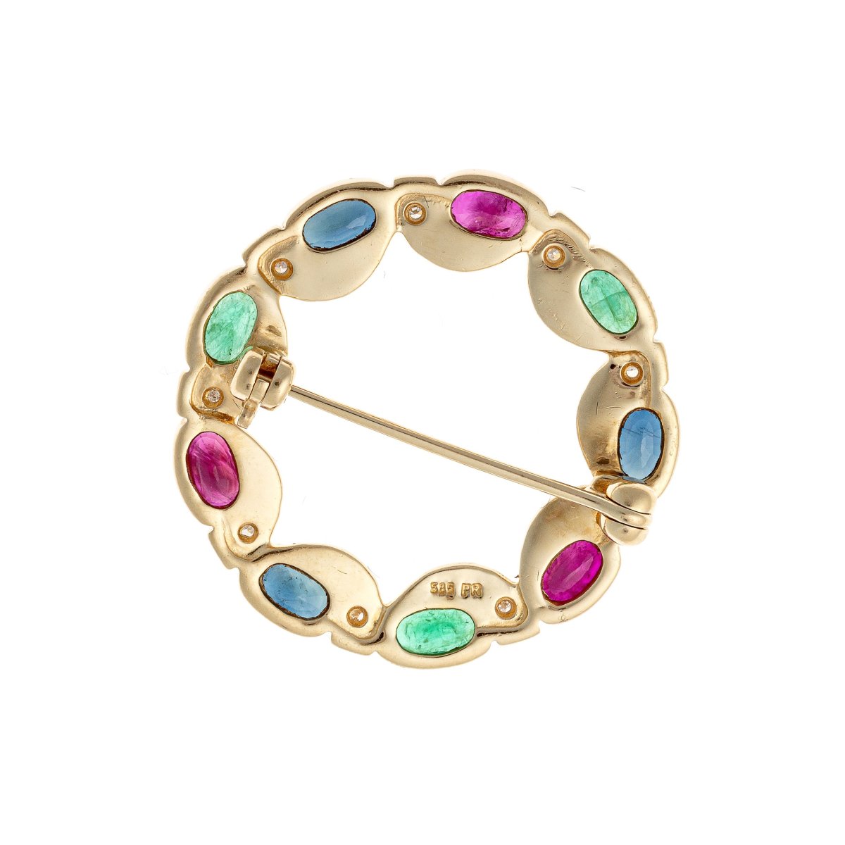 Broche en or 14k ornée de saphirs, rubis, émeraudes et diamants-photo-3