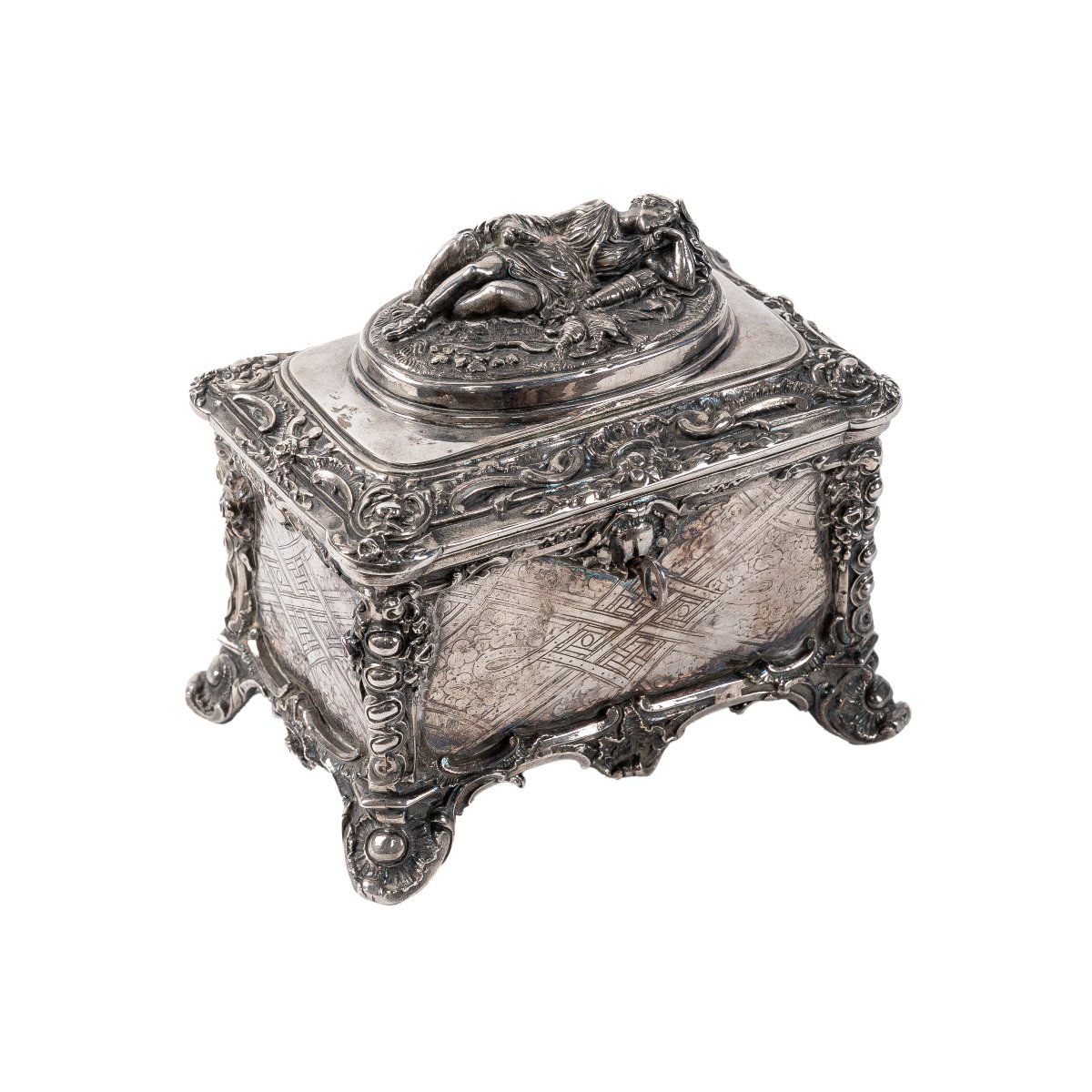 Silver-plated Casket Adorned With A Depiction Of The Sleeping Goddess Diana, 19th Century-photo-2