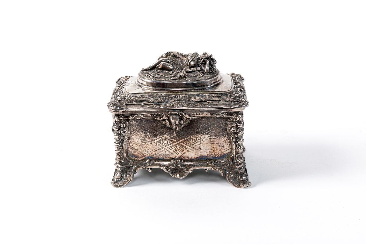 Silver-plated Casket Adorned With A Depiction Of The Sleeping Goddess Diana, 19th Century-photo-3