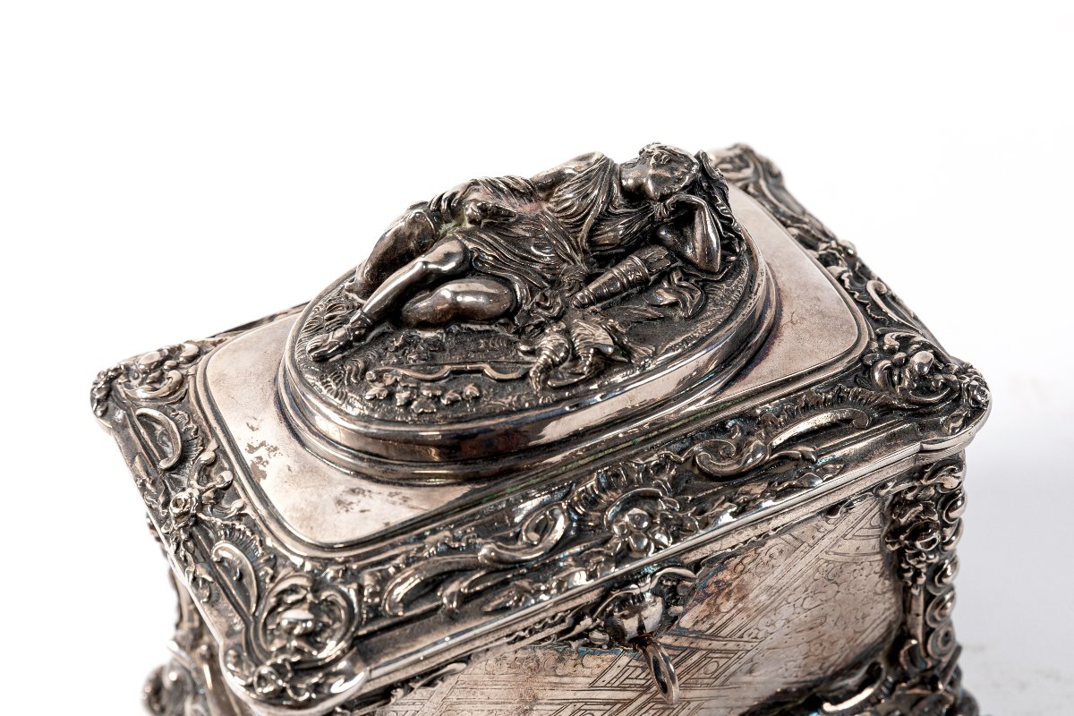 Silver-plated Casket Adorned With A Depiction Of The Sleeping Goddess Diana, 19th Century-photo-4
