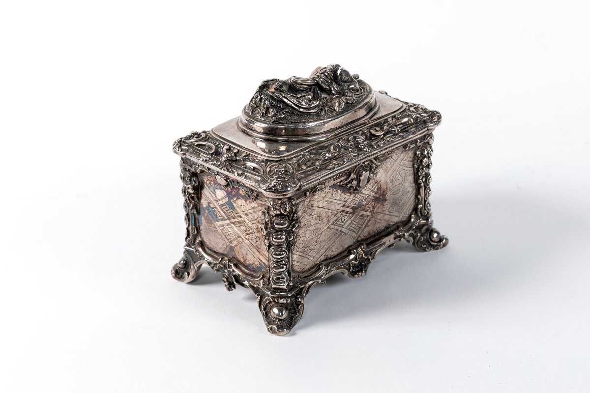 Silver-plated Casket Adorned With A Depiction Of The Sleeping Goddess Diana, 19th Century-photo-1
