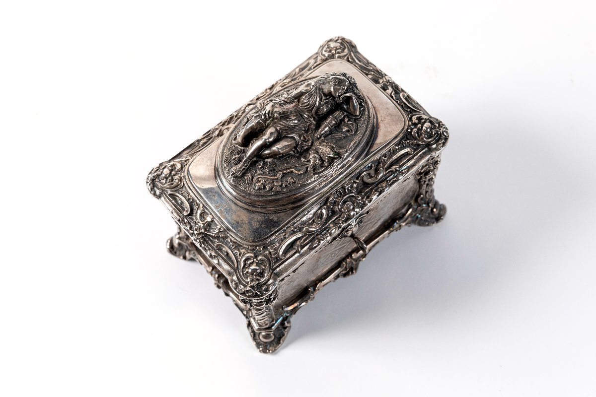 Silver-plated Casket Adorned With A Depiction Of The Sleeping Goddess Diana, 19th Century-photo-2