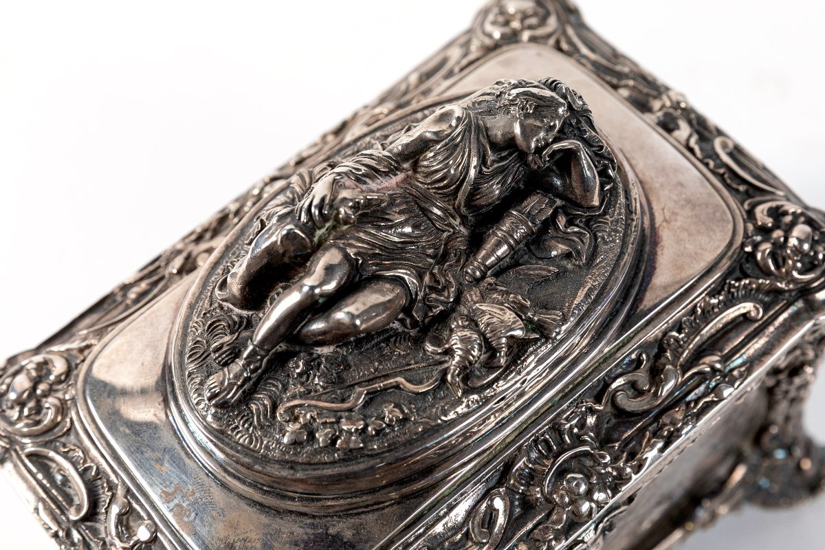 Silver-plated Casket Adorned With A Depiction Of The Sleeping Goddess Diana, 19th Century-photo-3