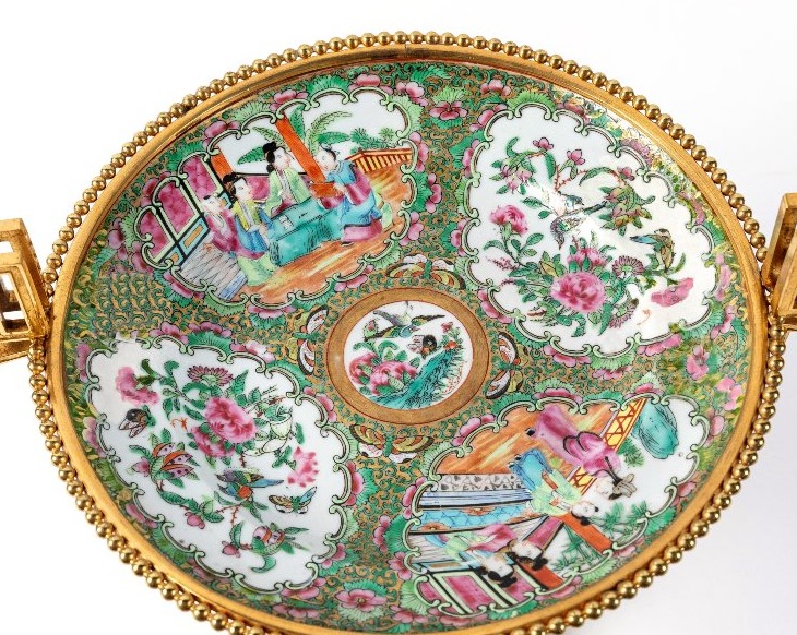 Centre de Table en bronze dore et porcelaine de Canton, Chine,  XIXeme-photo-3