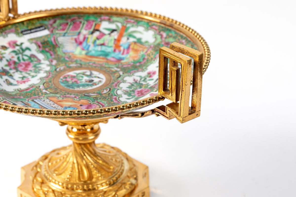 Centre de Table en bronze dore et porcelaine de Canton, Chine,  XIXeme-photo-4