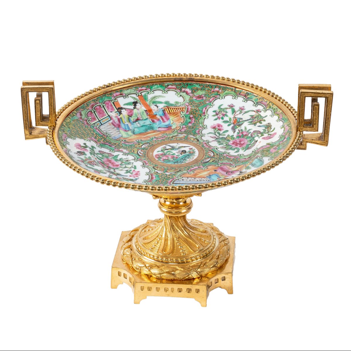 Centre de Table en bronze dore et porcelaine de Canton, Chine,  XIXeme
