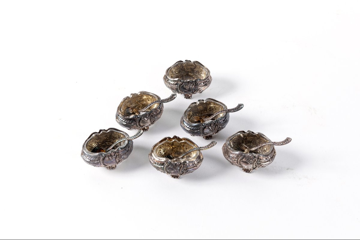 Ensemble de six salières en argent massif et cristal-photo-1