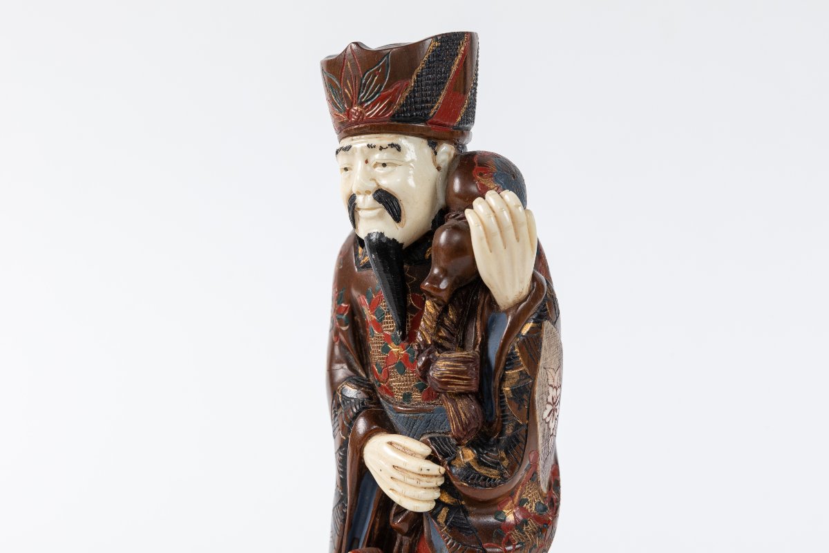 Wooden And Bone Figurines, Chinese Craftsmanship, 20th Century-photo-4