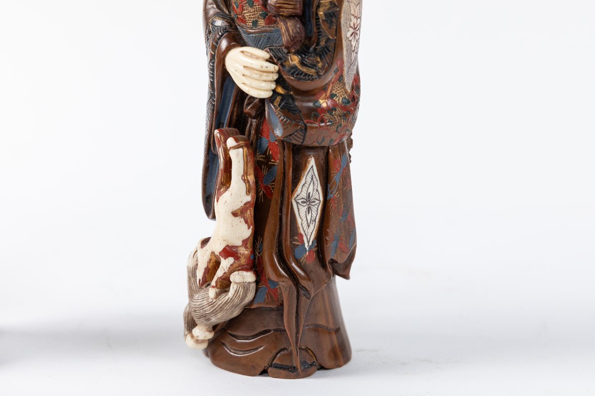 Wooden And Bone Figurines, Chinese Craftsmanship, 20th Century-photo-1