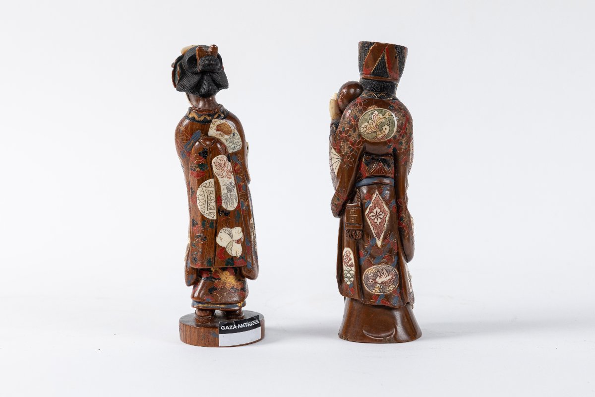 Wooden And Bone Figurines, Chinese Craftsmanship, 20th Century-photo-3