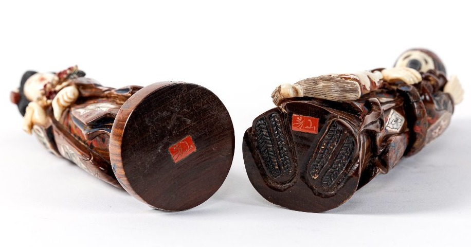 Wooden And Bone Figurines, Chinese Craftsmanship, 20th Century-photo-4
