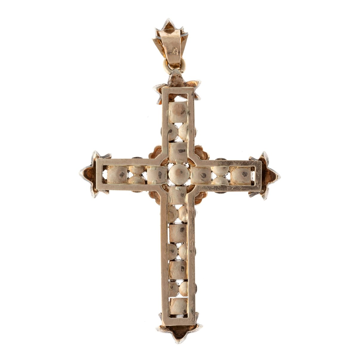 Pendentif "Croix" en or 18k et argent 925 orné d'émeraudes et de diamants-photo-4