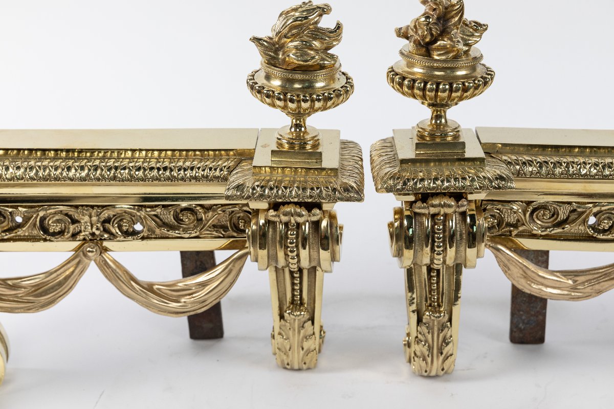 paire de chenets en bronze de style Louis XVI, 19eme-photo-3