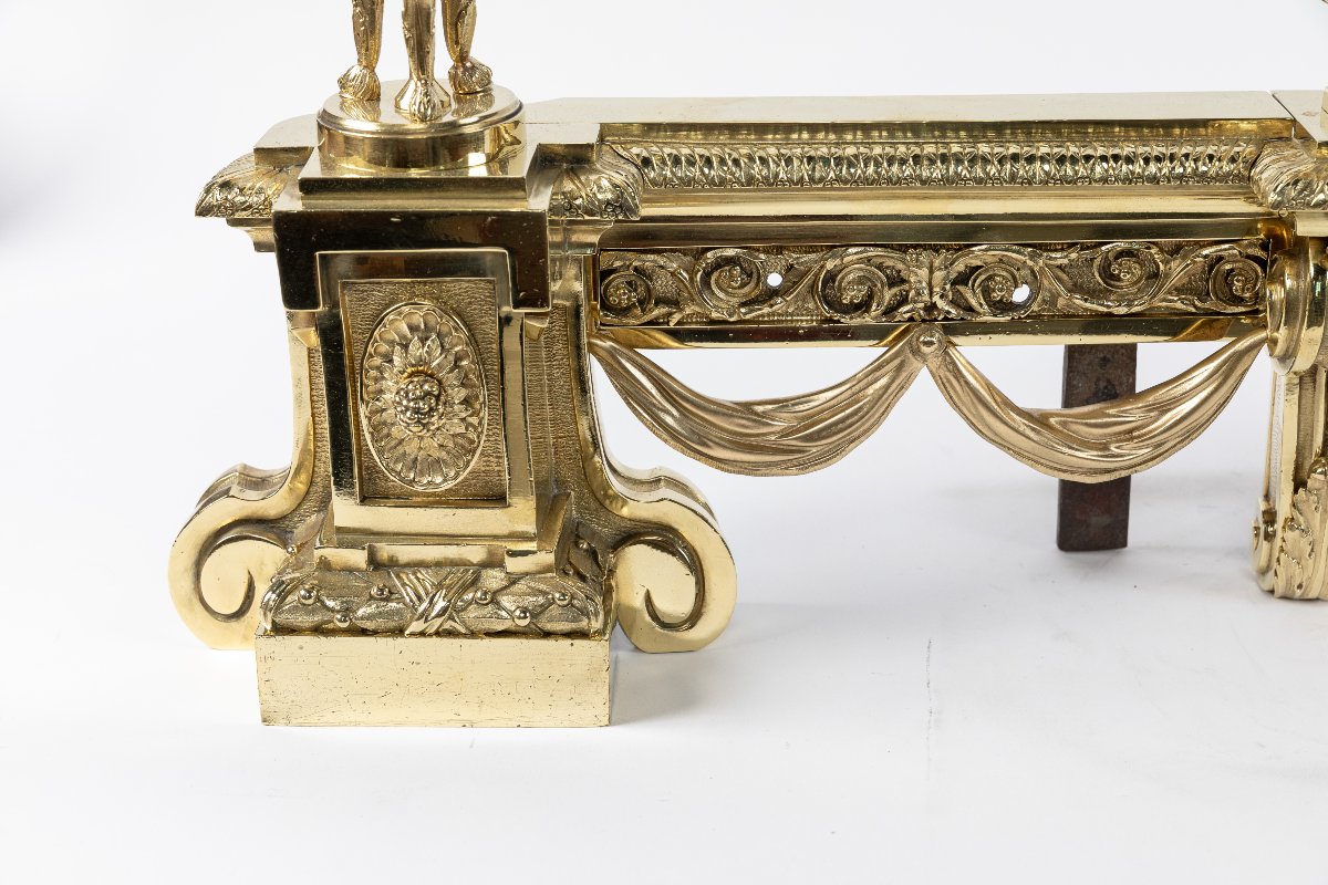 paire de chenets en bronze de style Louis XVI, 19eme-photo-4