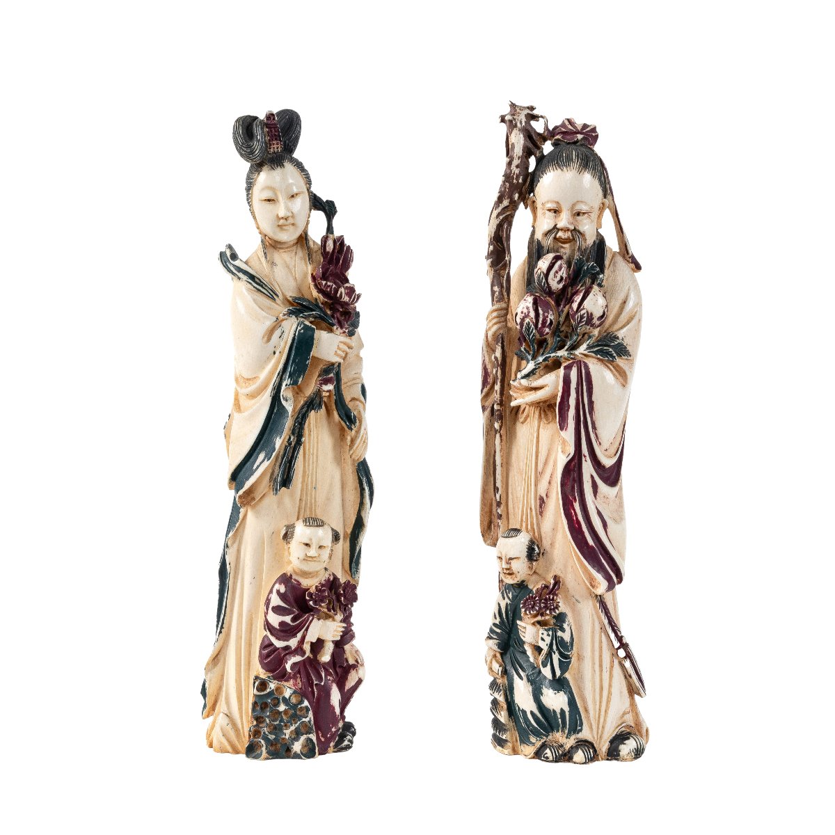 paire de figurines  en ivoire travail chinois debut 20eme