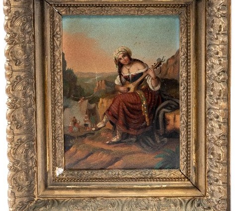 paire de petite tableaux de ganre, peinture sur metal, fin 19eme -photo-2