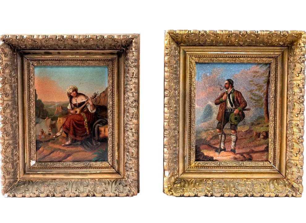 paire de petite tableaux de ganre, peinture sur metal, fin 19eme 