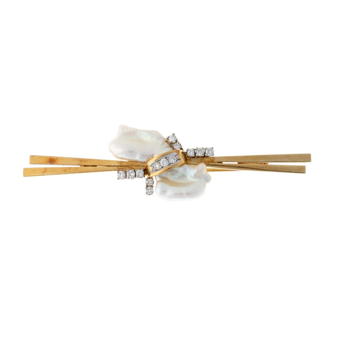 18k Gold Brooch Adorned With A "dragon's Tooth" Pearl And Diamonds-photo-2