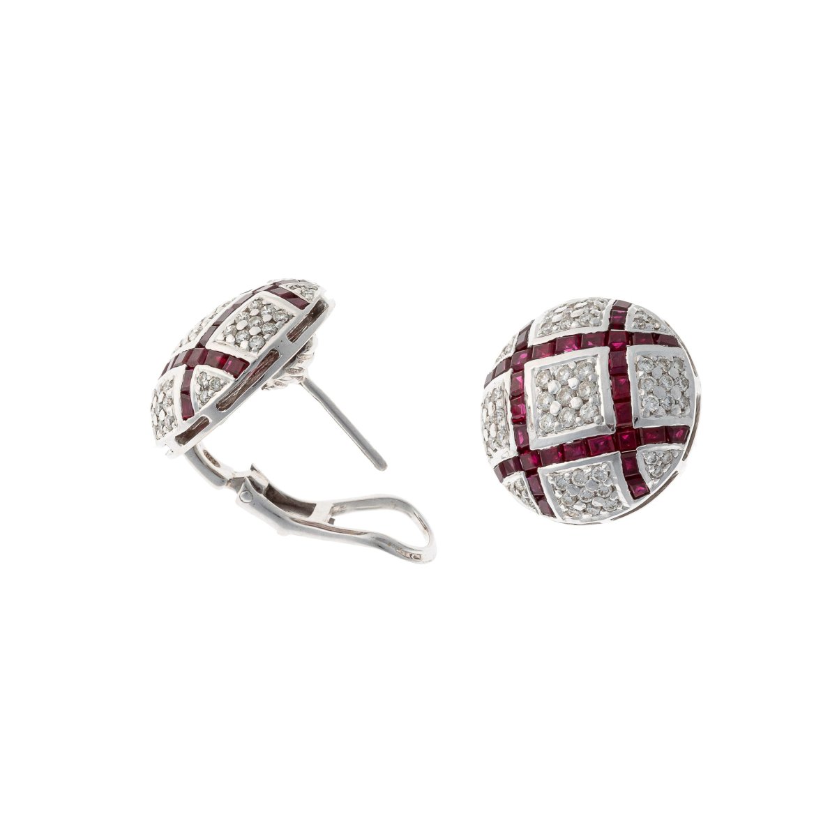 18k White Gold Earrings Set With Diamonds And Rubies-photo-3