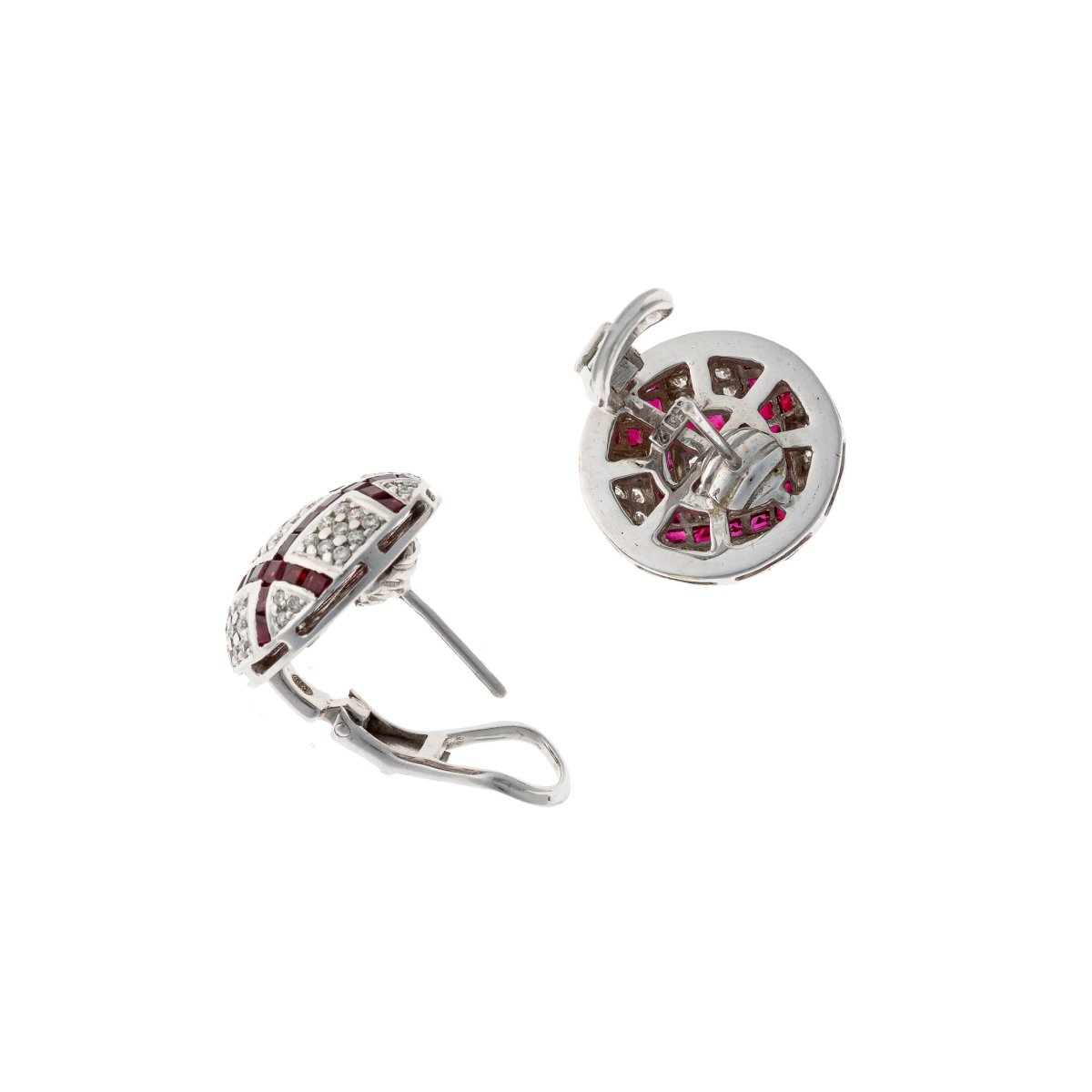 18k White Gold Earrings Set With Diamonds And Rubies-photo-4