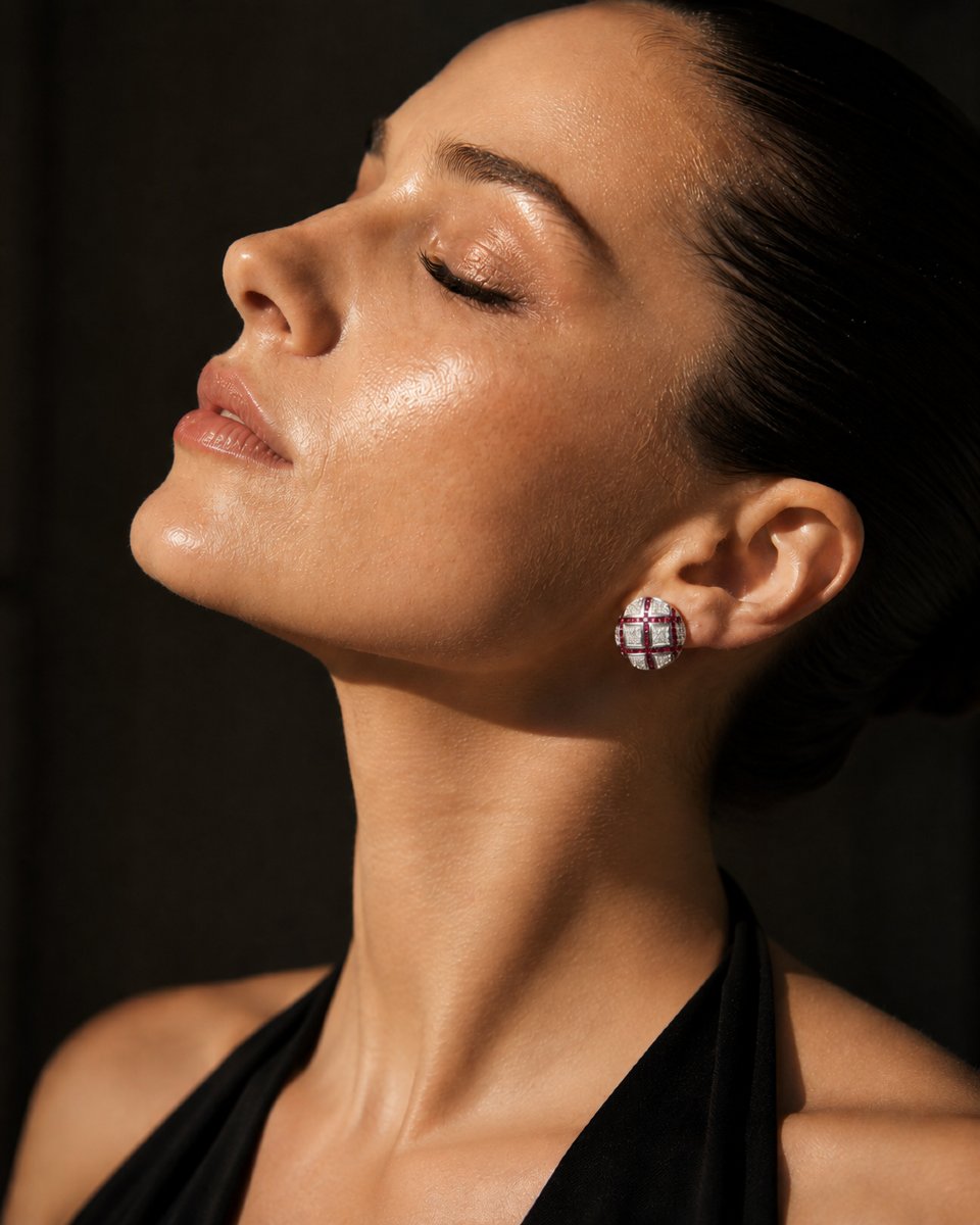 18k White Gold Earrings Set With Diamonds And Rubies-photo-1