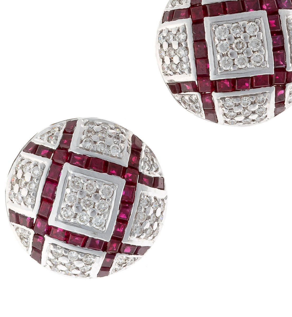 18k White Gold Earrings Set With Diamonds And Rubies