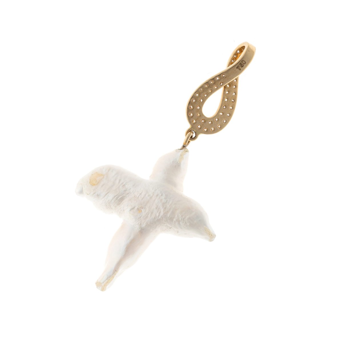 18k Gold Pendant Featuring A Cross-shaped Baroque Pearl And Diamonds-photo-1
