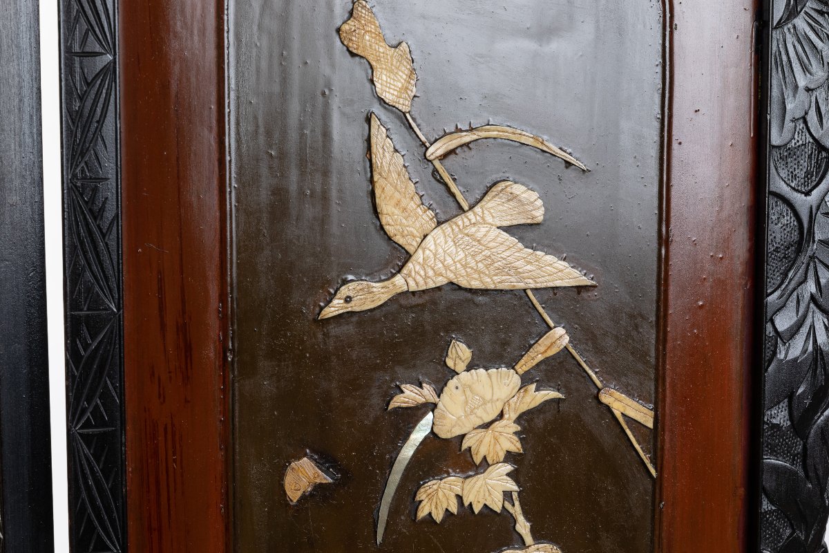 petite paravent chinois en bois et os sculpte debut 20eme-photo-2