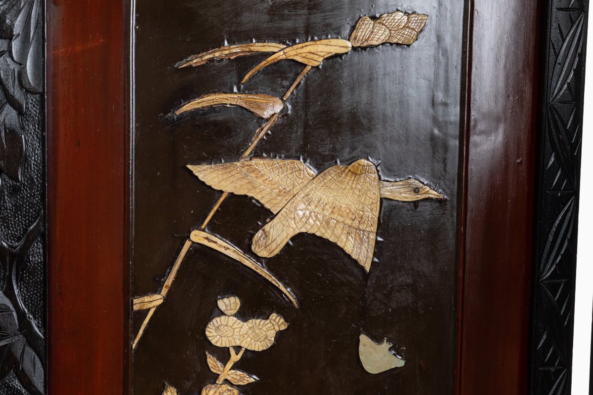 petite paravent chinois en bois et os sculpte debut 20eme-photo-1