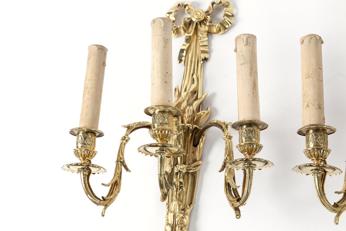 Paire d'Appliques A 3 Lumieres En Bronze de style Louis XVI-photo-2