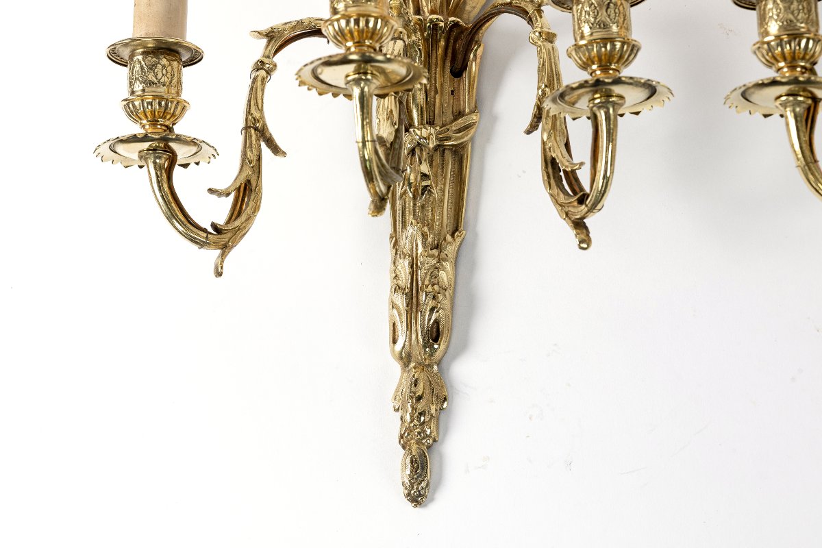Paire d'Appliques A 3 Lumieres En Bronze de style Louis XVI-photo-3