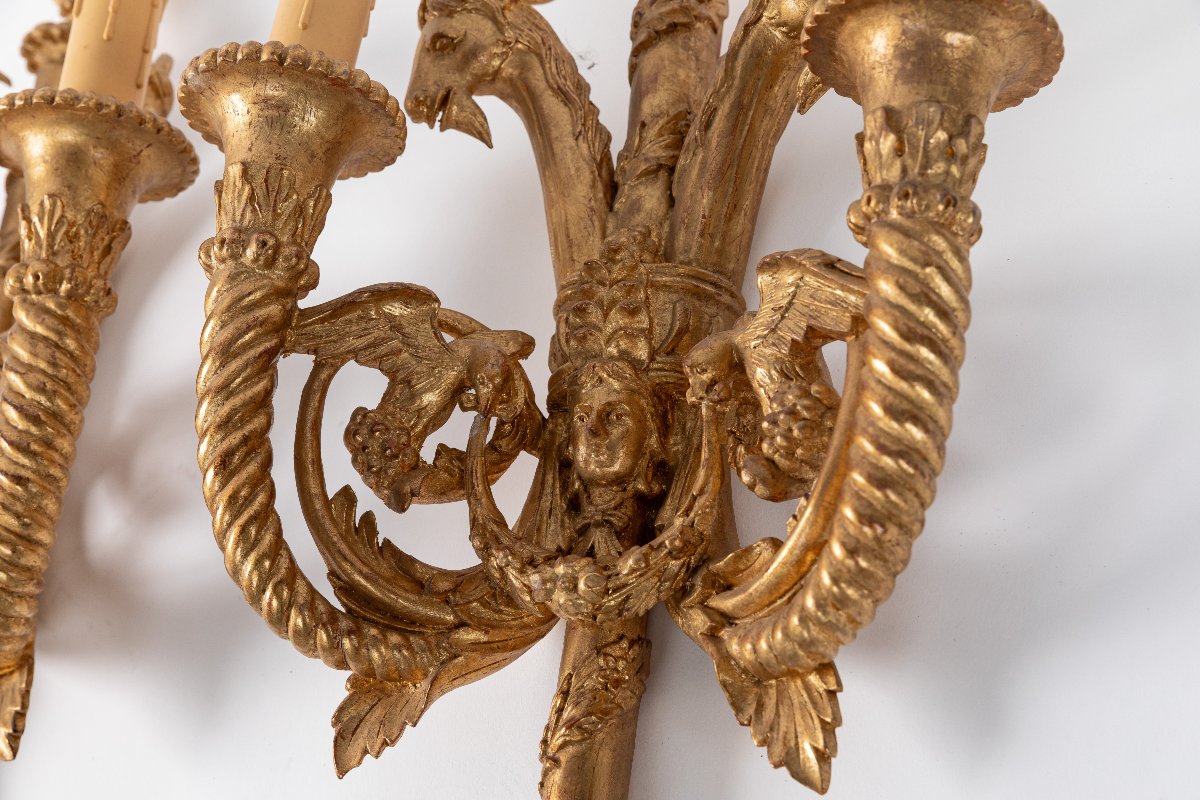 serie de 4 appliques en bois sculpte et dore de style empire-photo-2