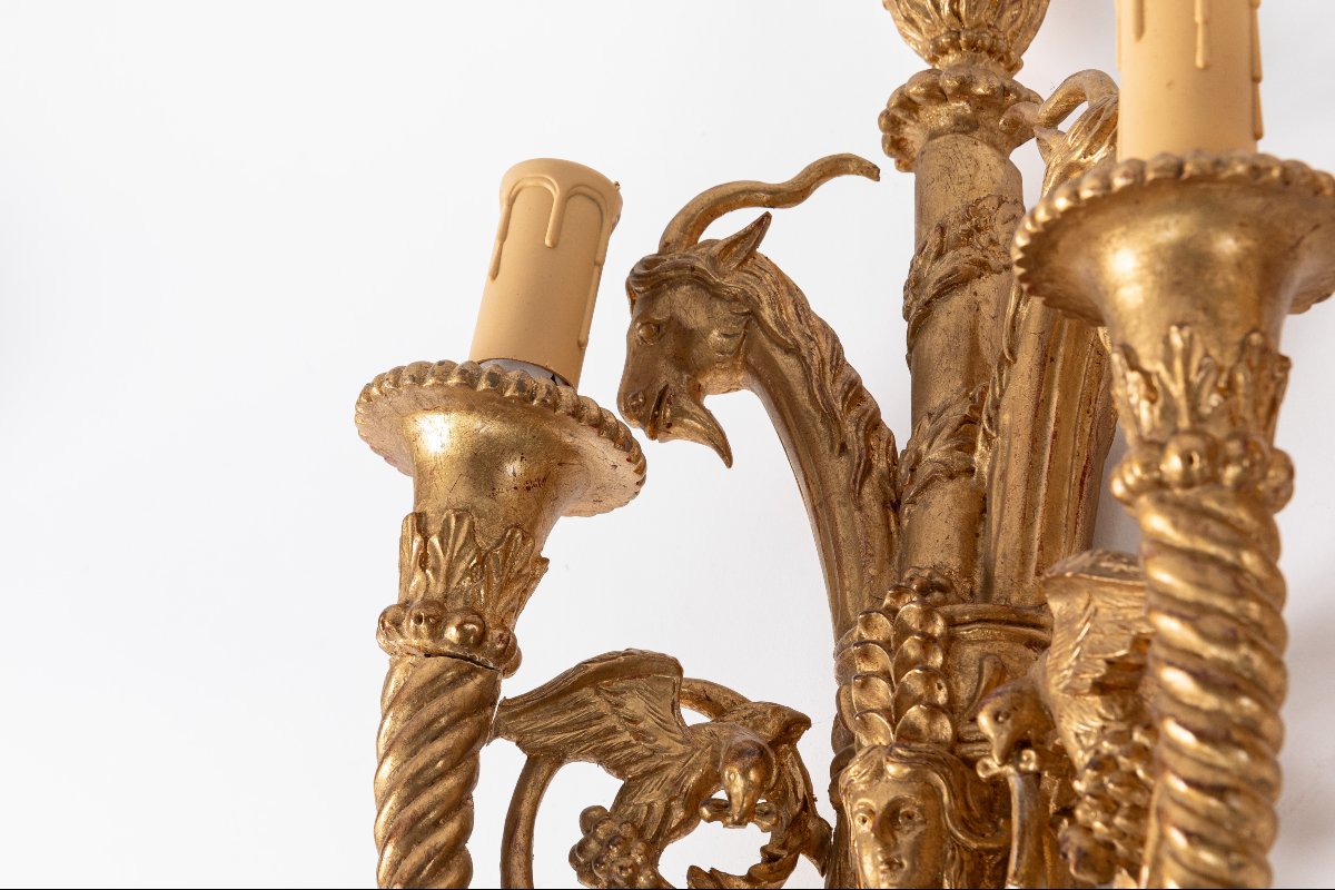 serie de 4 appliques en bois sculpte et dore de style empire-photo-4
